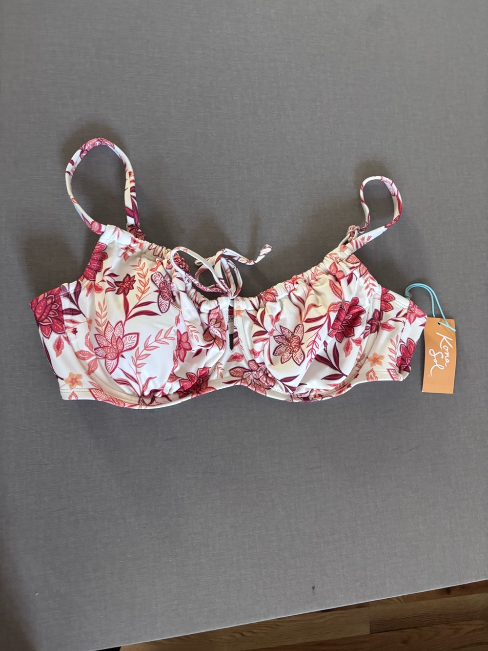 Kona Sol Floral Underwire Bikini Top - Cream & Pink